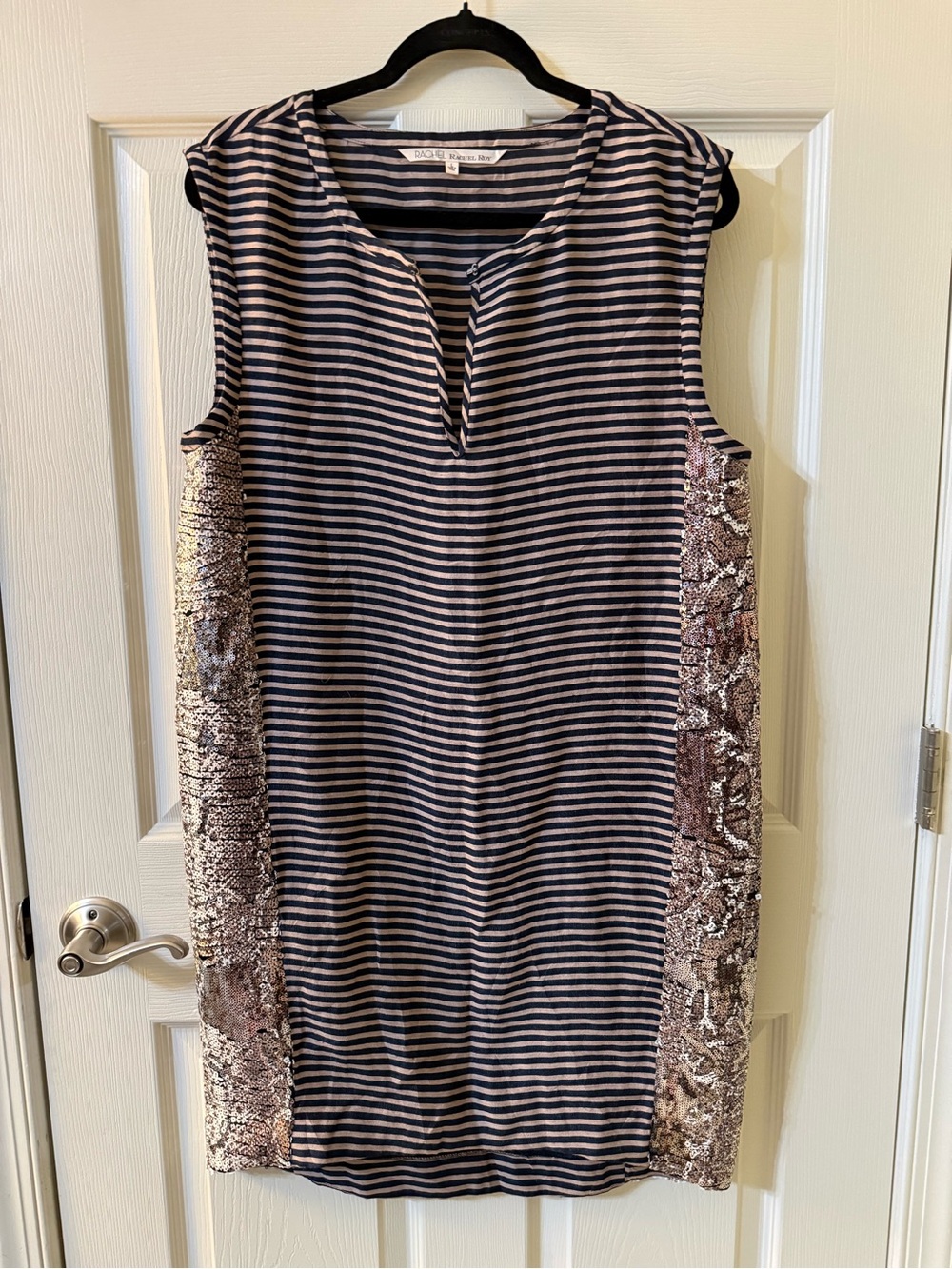 Rachel Roy Striped Sleeveless Shift Dress with Sequins Side Panels